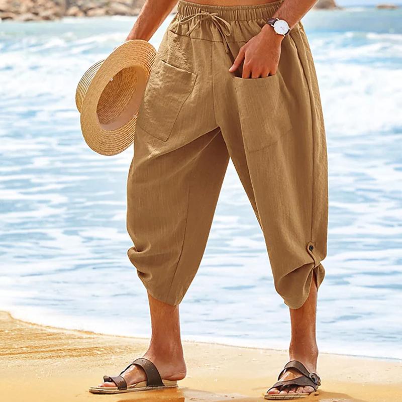 Mens Casual Loose Pocket Beach Pants 77569009Y