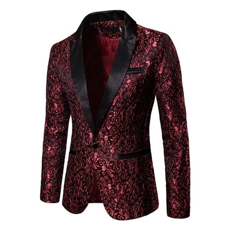 Mens Vintage Jacquard Lapel One Button Blazer 76533871M