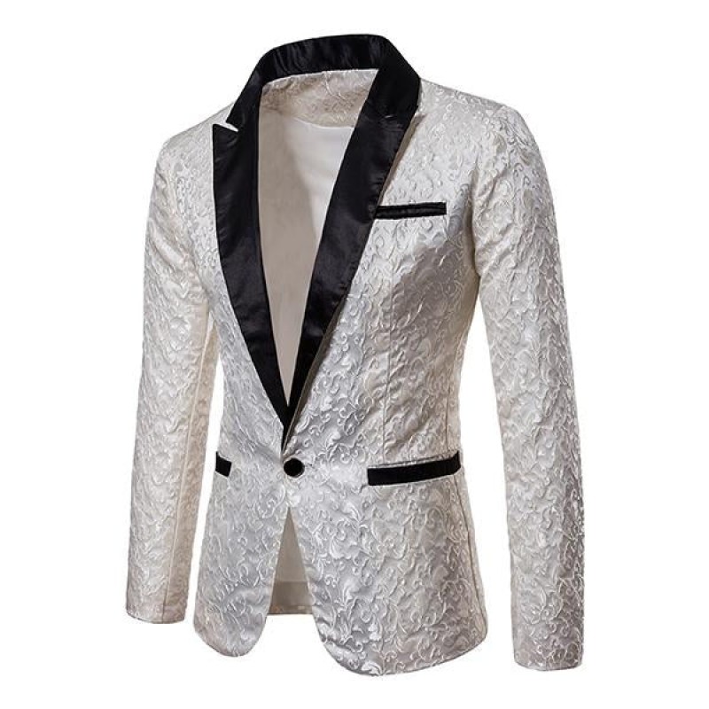 Mens Vintage Jacquard Lapel One Button Blazer 76533871M