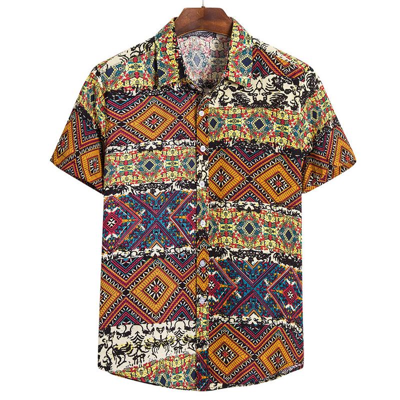 Mens Casual National Print Short -Sleeved Shirt 49020621Y