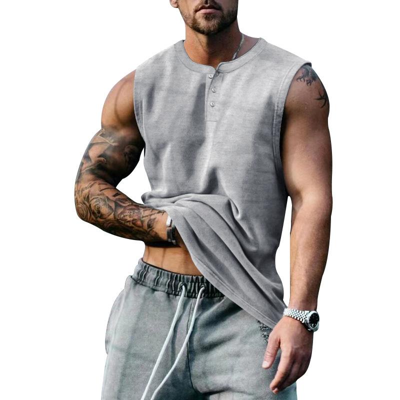 Mens Casual Summer Round Neck Button Down Tank Top 26609609M
