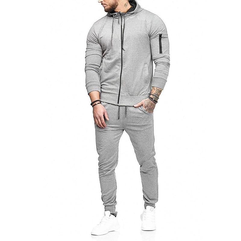 Mens Casual Sports Hooded Zipper Sweatshirt Trousers Set 59192174M