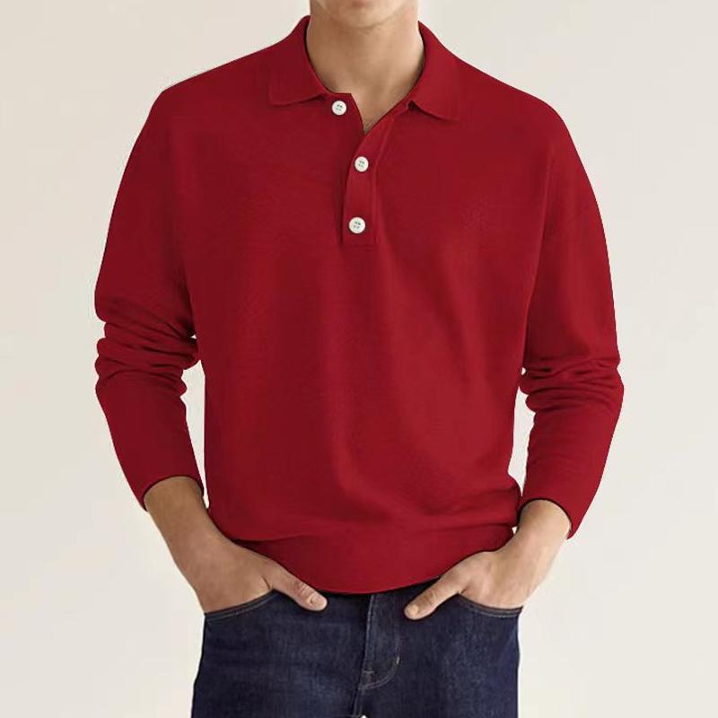 Mens Solid Lapel Long Sleeve Polo T-Shirt 72727356Y