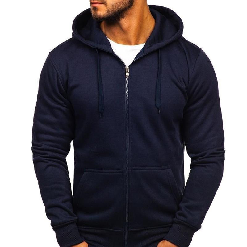 Mens Solid Color Zip Hooded Drawstring Sweatshirt 38242600X