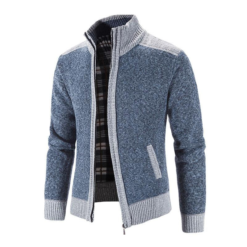 Mens Casual Fleece Thickened Contrast Knitted Cardigan 01661113M