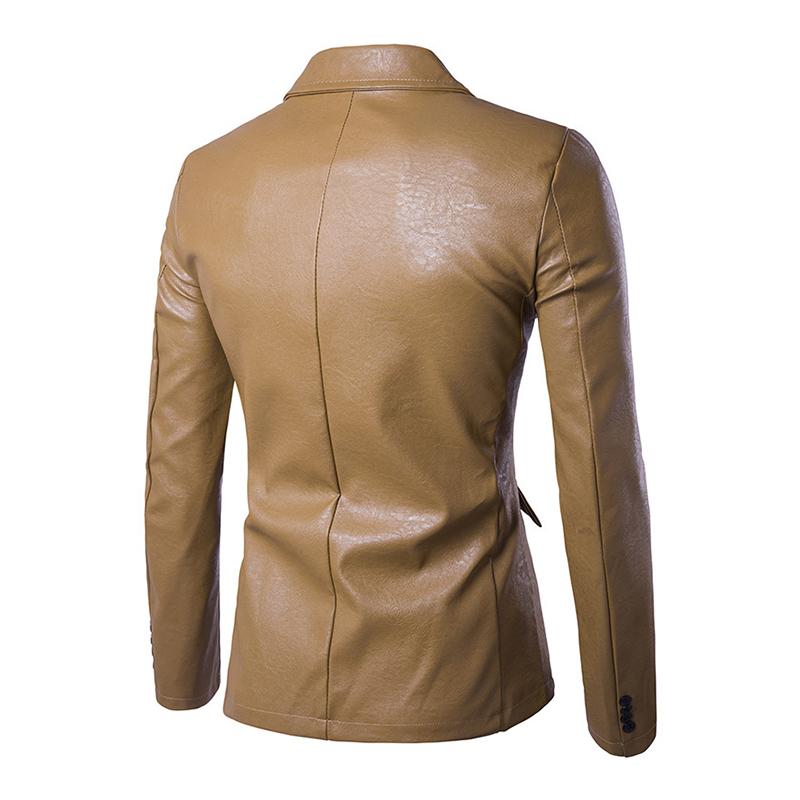 Mens Lapel Slim Leather Blazer 22416100M