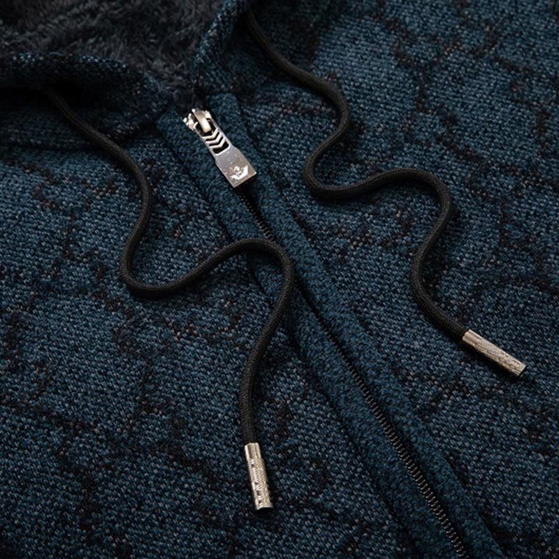 Mens Loose Jacquard Thick Hooded Knit Jacket 61250351M