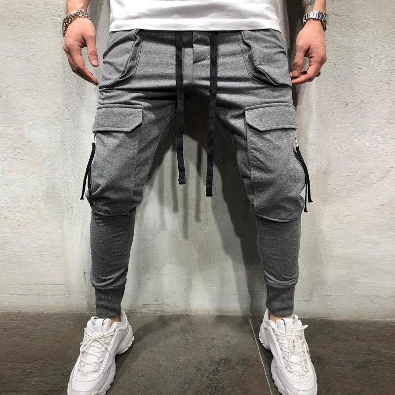Mens Casual Solid Color Multi-Pocket Sweatpants 98610288Y