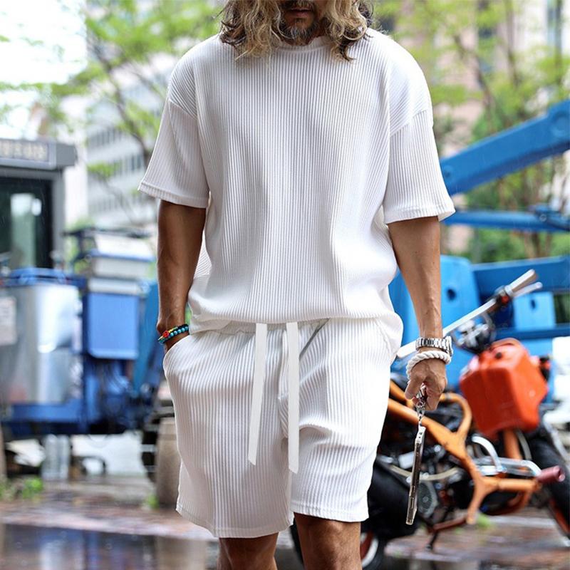 Mens Casual Vacation Loose Short-sleeved Shorts Set 30994734M