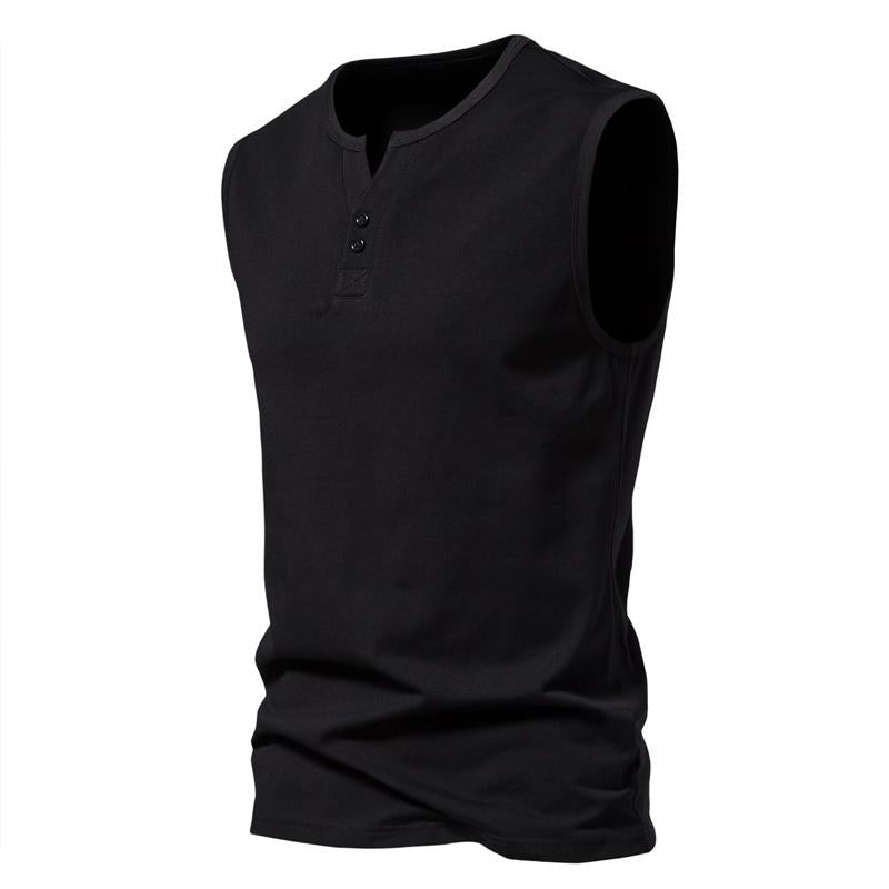 Mens Henley Collar Casual Solid Color Tank Top 41079850Y