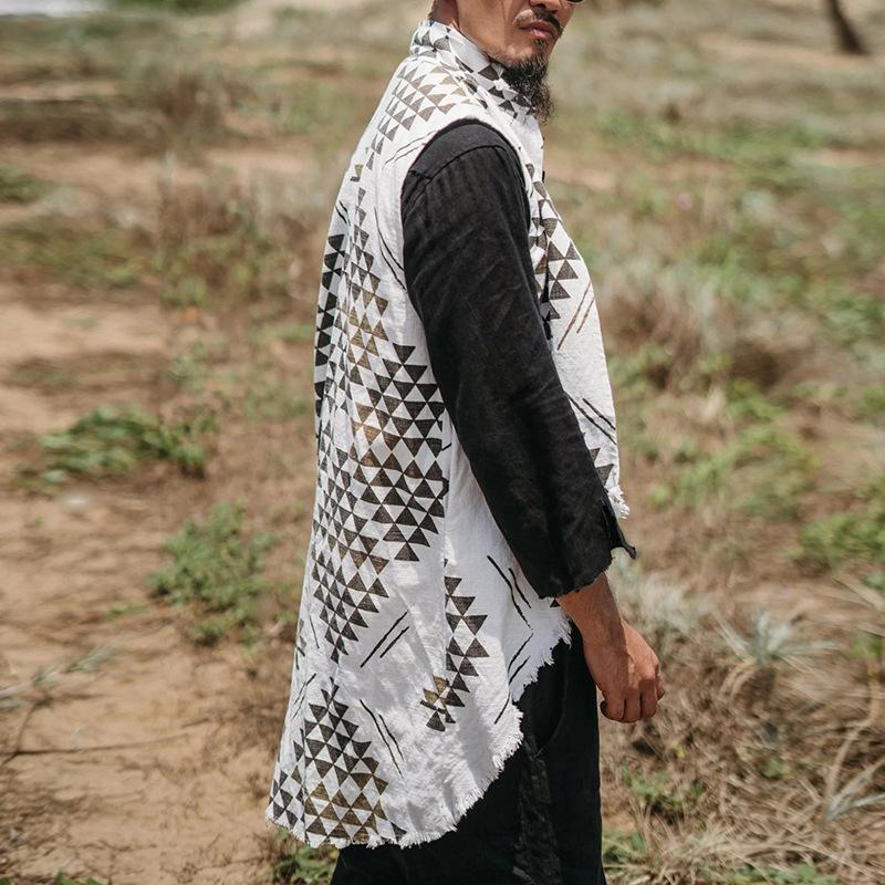 Mens Cotton Linen Mid Length Vest 22009331X