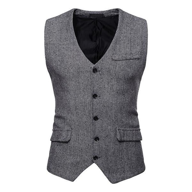 MENS HERRINGBONE SINGLE BREASTED VEST 95347858M