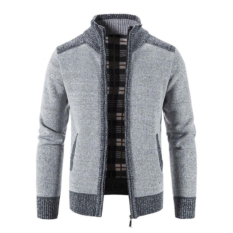 Mens Casual Fleece Thickened Contrast Knitted Cardigan 01661113M