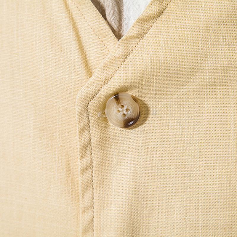 Mens Vintage Cotton Linen V Neck Vest 21832961X