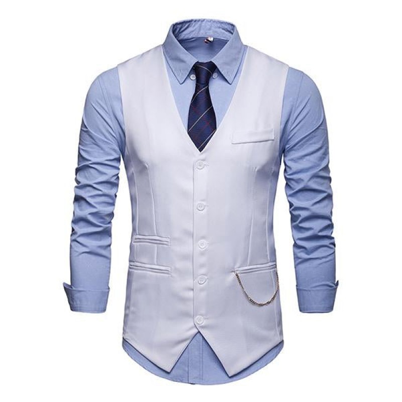 Mens Plain Print V-Neck Dress Vest 94317846M