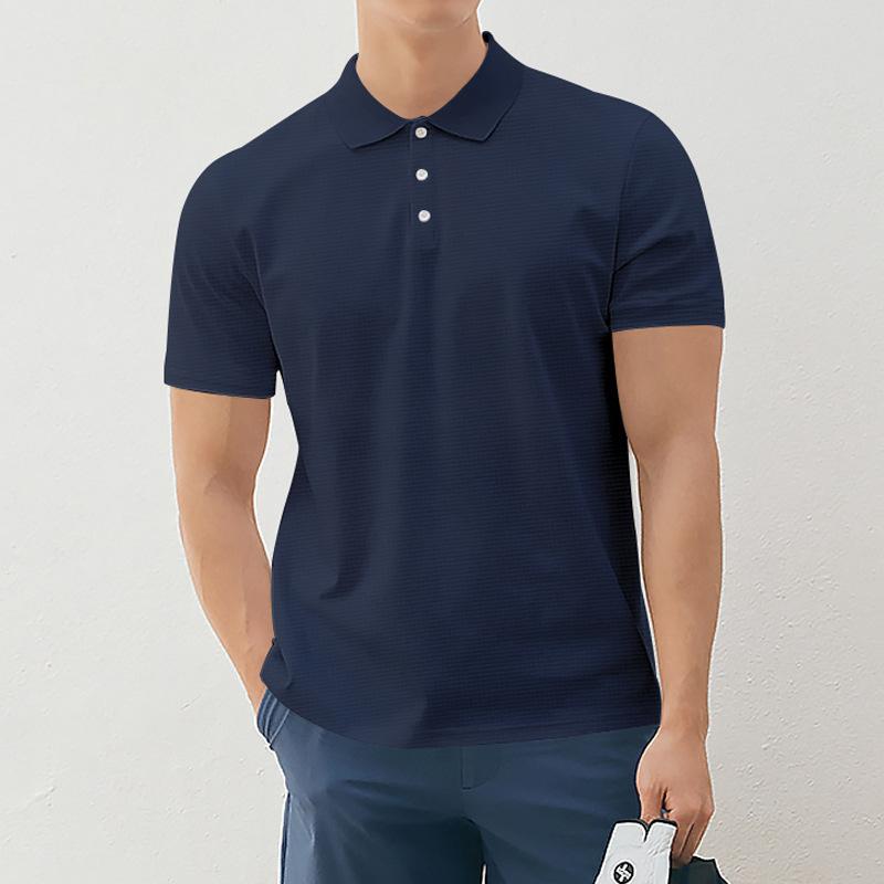 Mens Solid Lapel Buttons Short Sleeve Polo Shirt 05578388Z