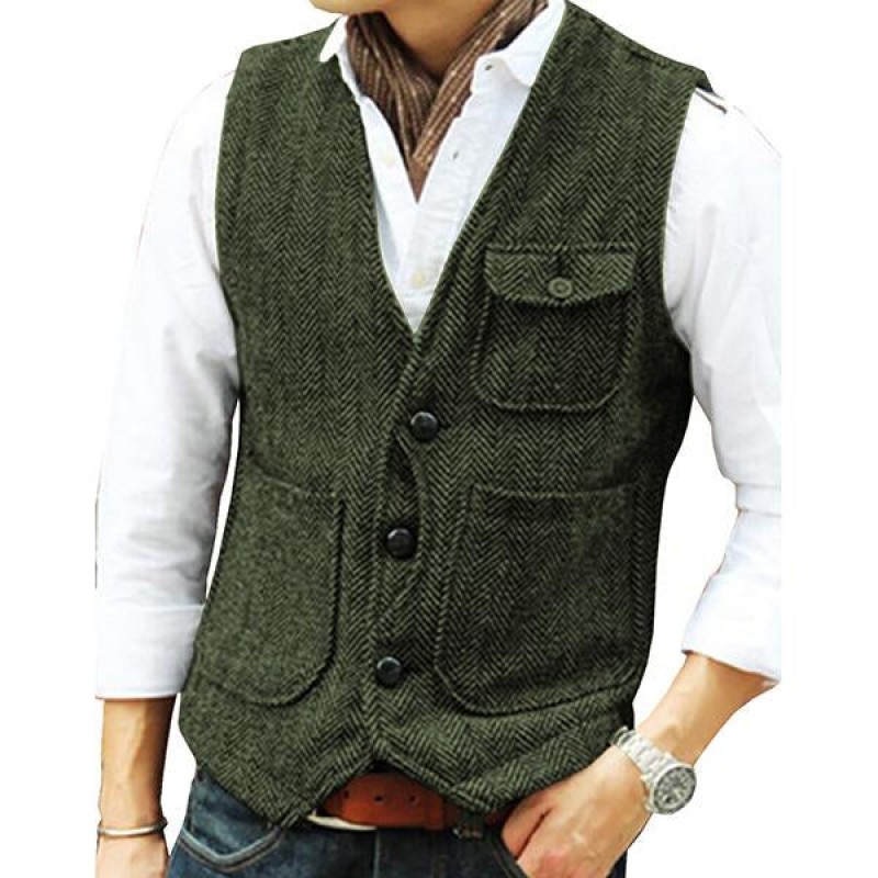 Mens V-neck Single-breasted Tweed Vest 39854419M