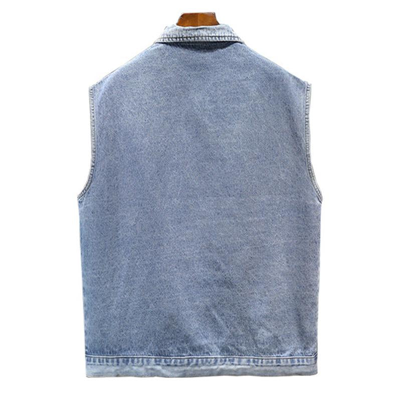 Mens Casual Loose Outdoor Multi-Pocket Cargo Denim Vest 02968134M