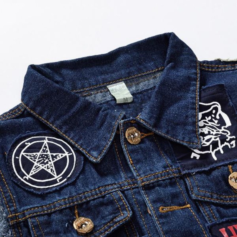 Mens Casual Patch Brushed Denim Vest 58084916M