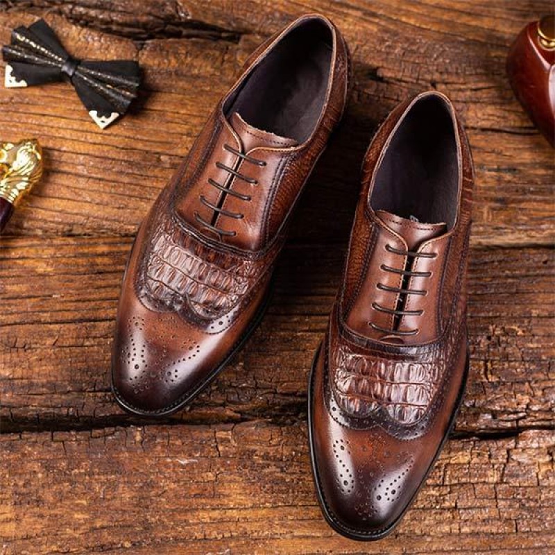 MENS BROGUE OXFORD CROCODILE LEATHER SHOES 83905243C