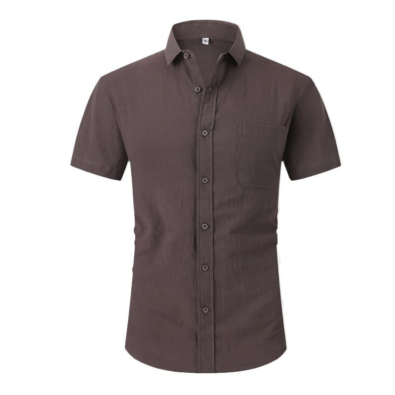 Mens Simple Linen Lightweight Breathable Solid Color Shirt 72044745X