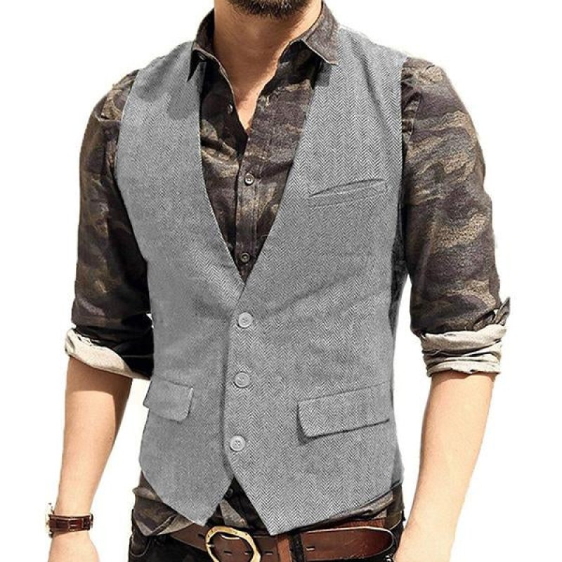 Mens V-neck Tweed Single Breasted Vest 89211169M