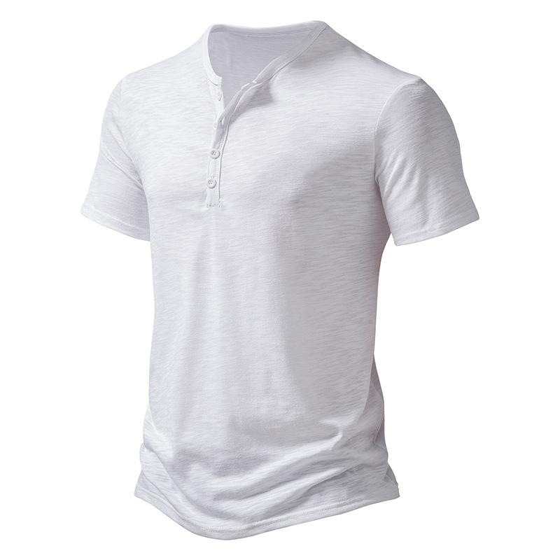 Mens Slub Cotton T-Shirt Mens Henley Collar POLO Shirt 40920170X