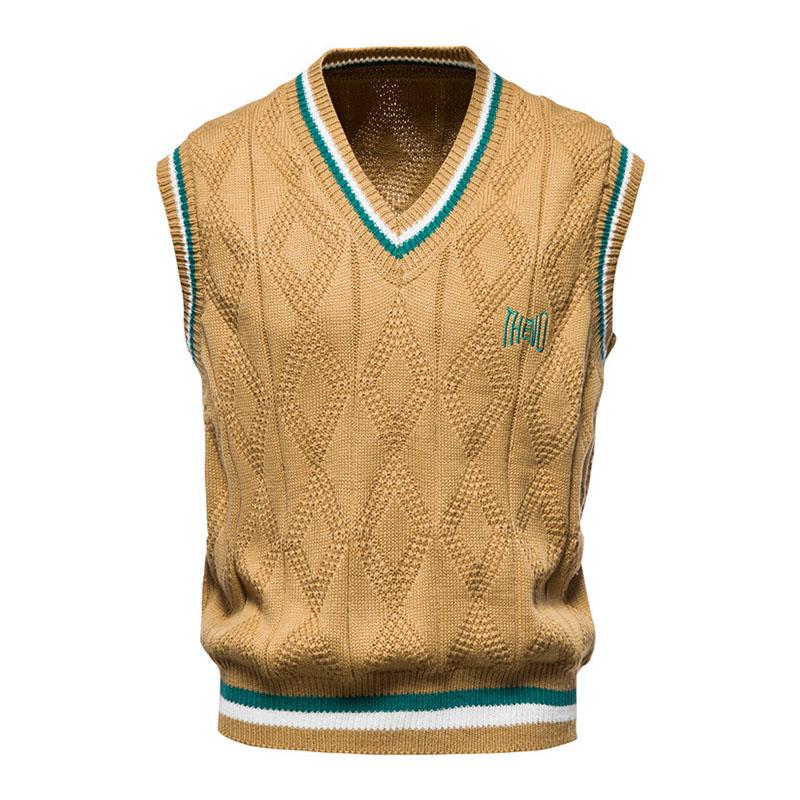 Mens Casual V-Neck Contrast Knit Vest 05194262M