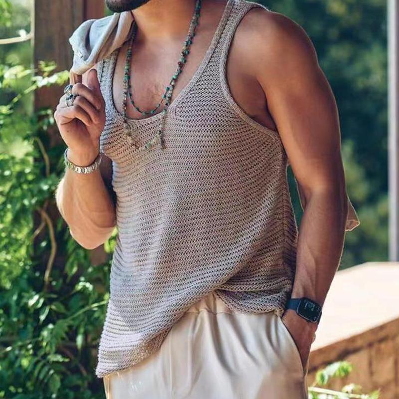 Mens Casual Solid Color Knitted Tank Top 55936533Y
