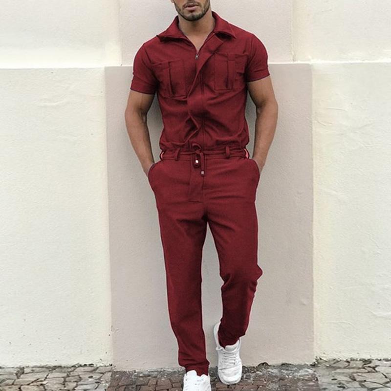Mens Casual Loose Short-sleeved Trousers Cargo Overalls 87687291M
