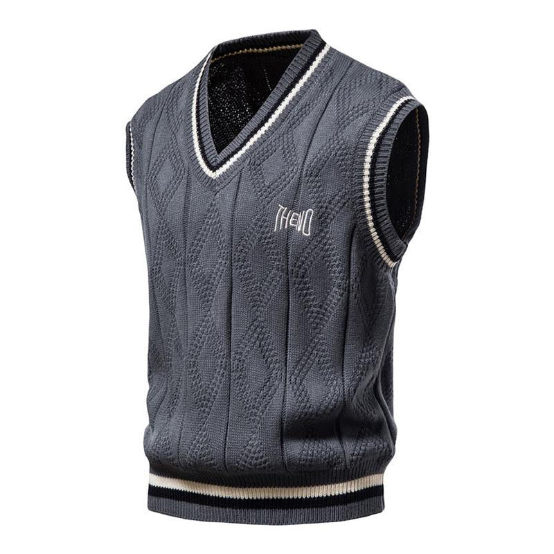Mens Casual V-Neck Contrast Knit Vest 05194262M