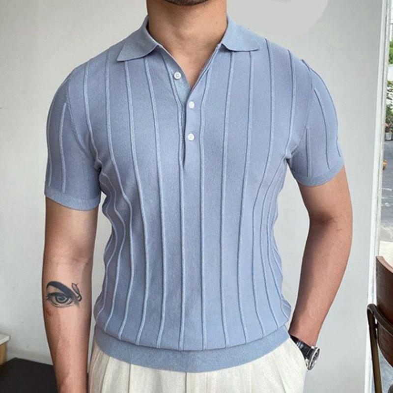 Mens Lapel Collar Plain Short Sleeve Knitted Polo Shirt 00619492M