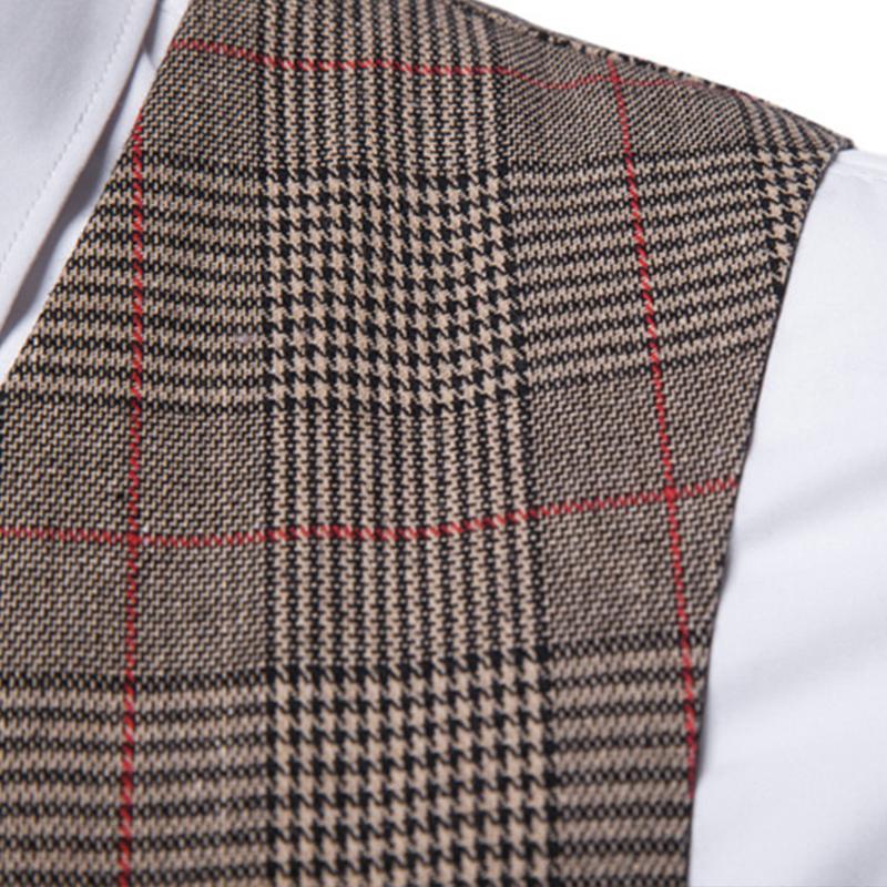 Mens Vintage Single Breasted V Neck Plaid Suit Vest 13549331M