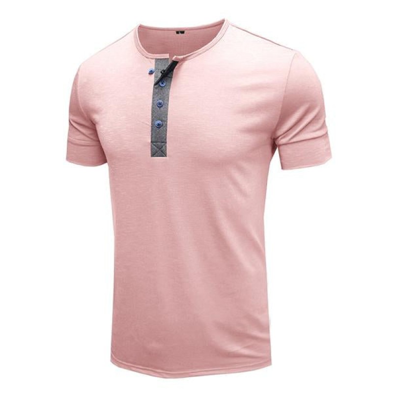 Mens Round Neck Cotton Short Sleeve Henley Shirt 96969868X