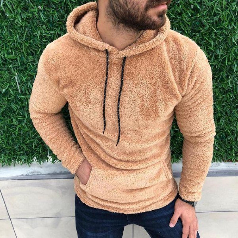 Mens Plush Solid Color Pocket Hoodie 55330030Z