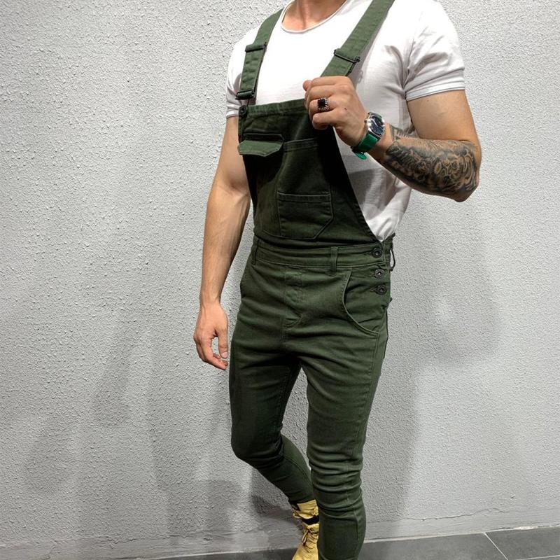 Mens Solid Color Denim Overalls 01703561X