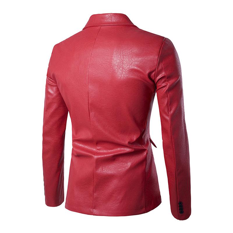 Mens Lapel Slim Leather Blazer 22416100M