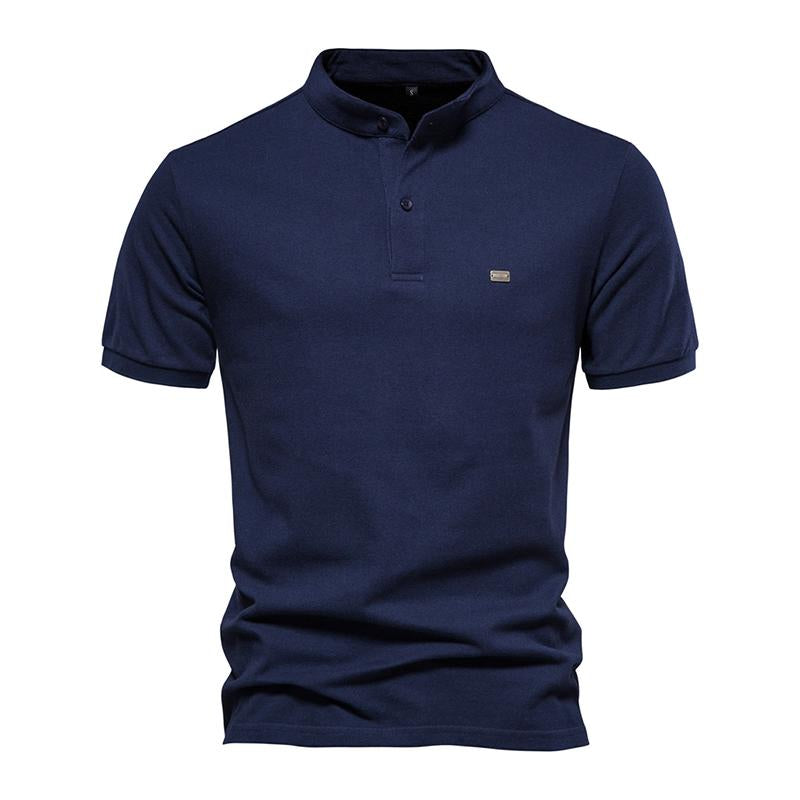 Mens Casual Cotton Stand Collar Solid Color Slim Short Sleeve Polo Shirt 95058725M