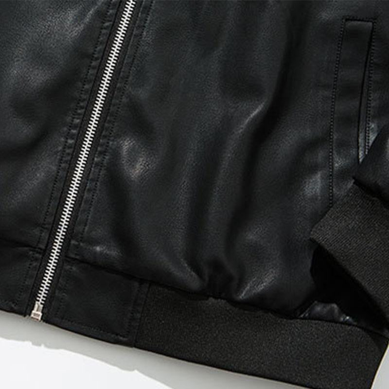 Mens Hooded Loose Motorcycle Leather Jacket 86208900M