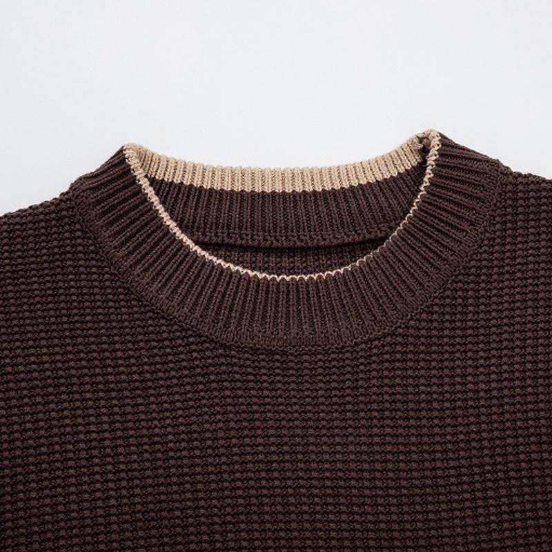 Mens Round Neck Loose Color Block Pullover Sweater 45623213X