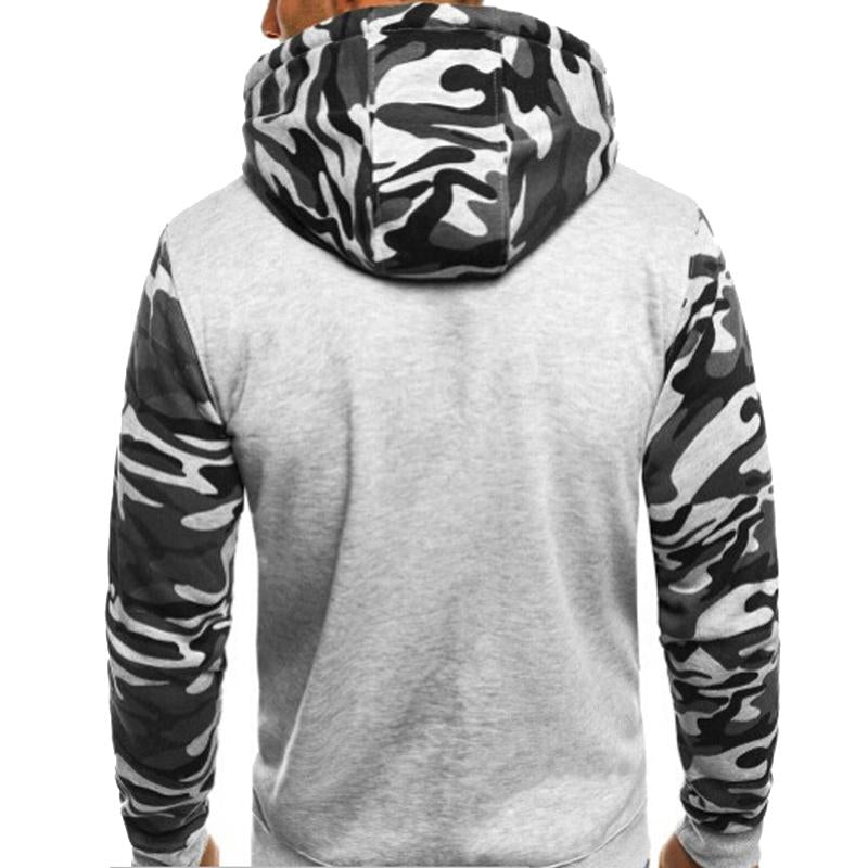 Mens Camouflage Fleece Color Matching Slim Fit Pullover Hoodie 56398805X