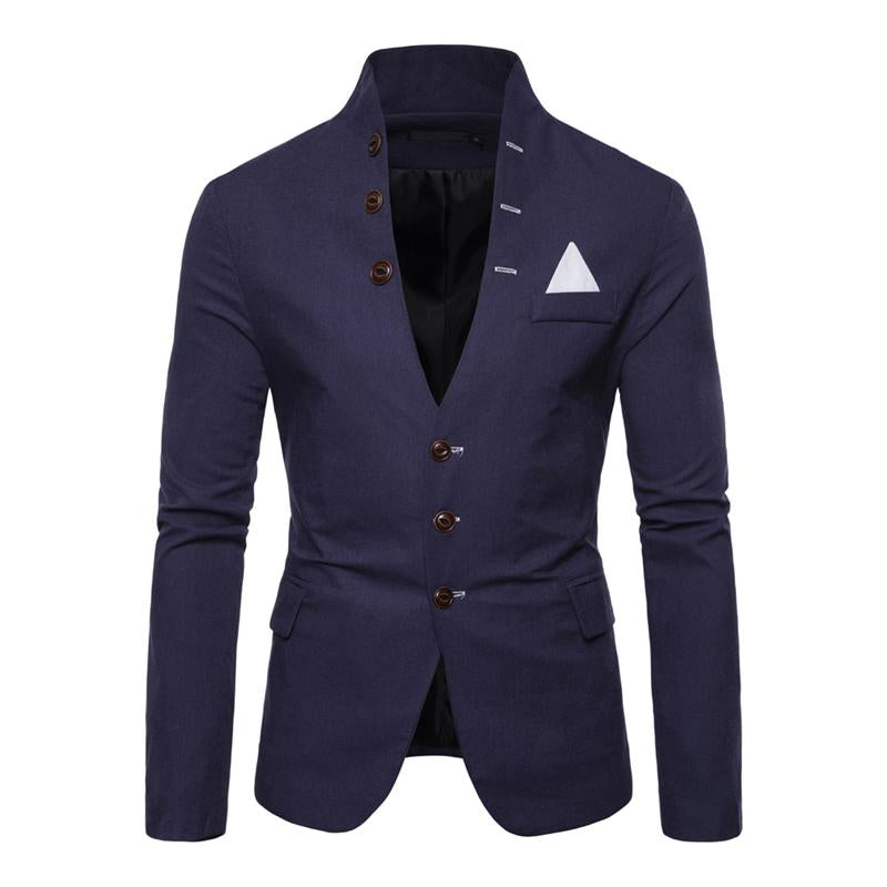 Mens Solid Color Multi-button Decorated Stand Collar Thin Blazer 41842490Y