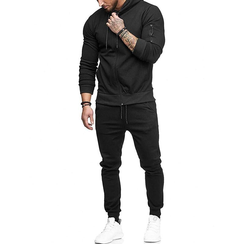 Mens Casual Sports Hooded Zipper Sweatshirt Trousers Set 59192174M