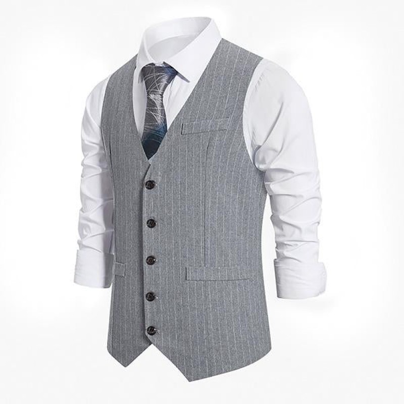 Mens Single-breasted Striped Suit Vest 57502558M