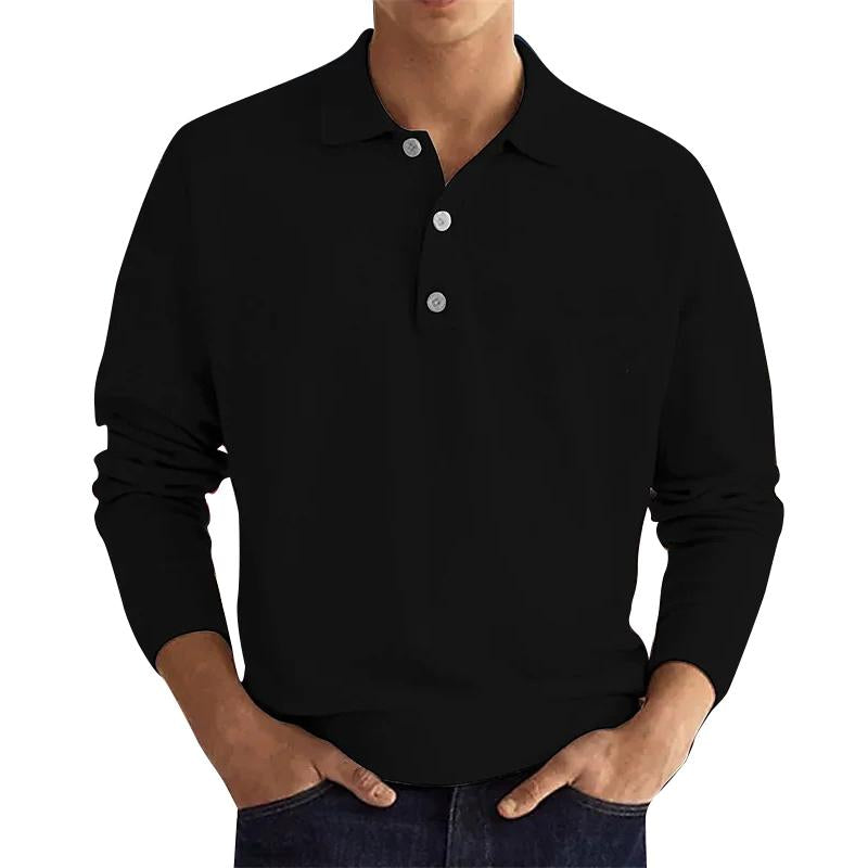 Mens Solid Lapel Long Sleeve Polo T-Shirt 72727356Y