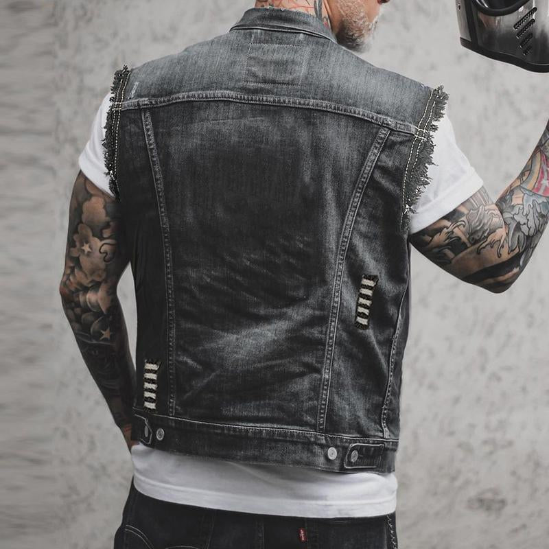 Mens Casual Vintage Lapel Denim Vest 90960797Y