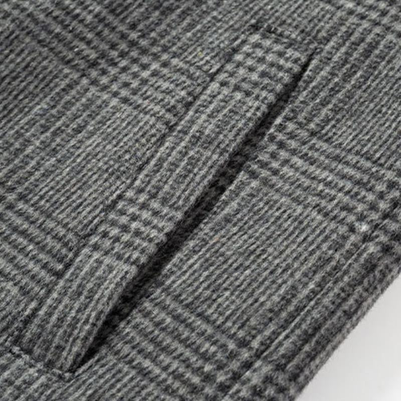 Mens Vintage Check Lapel Slim Long Coat 86761608M