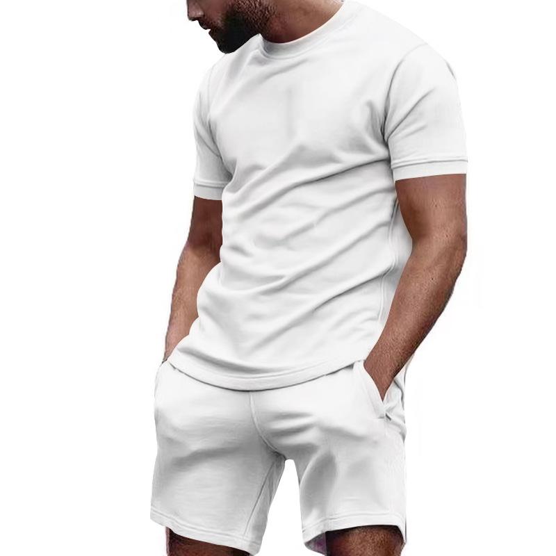 Mens Solid Loose Short Sleeve T-shirt Shorts Sports Set 39155105Z