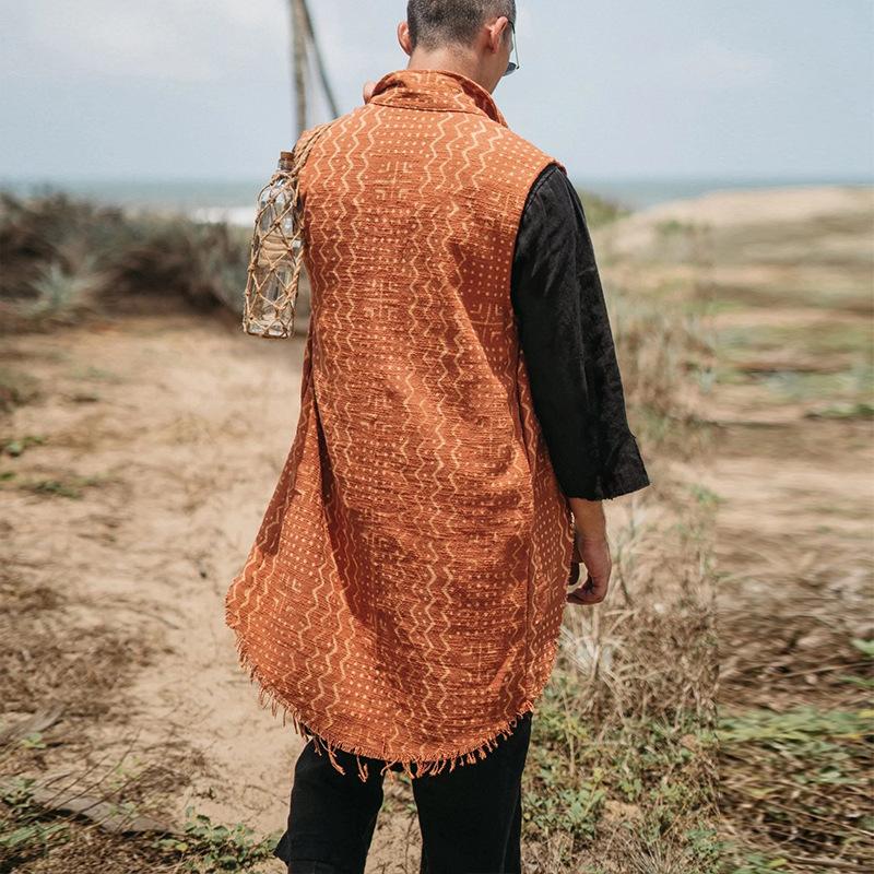 Mens Cotton Linen Mid Length Vest 22009331X