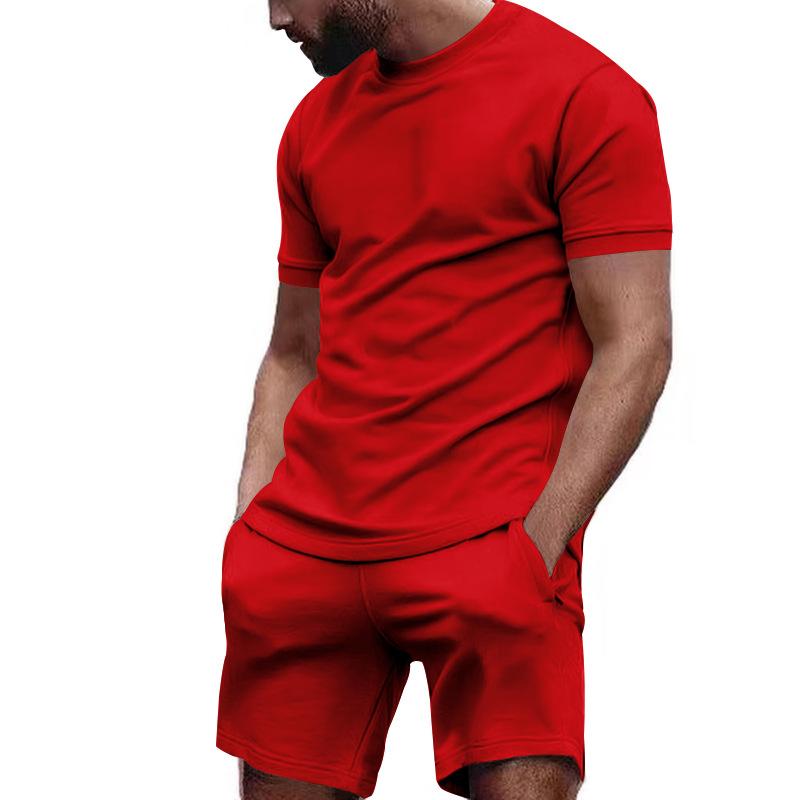 Mens Solid Loose Short Sleeve T-shirt Shorts Sports Set 39155105Z